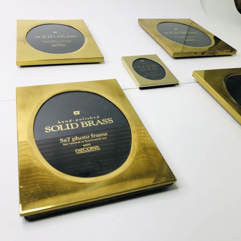 Vintage Solid Brass PicturePhoto Frame 5 PCS Oval 5x7 & 2.5x3.5 Hand Polished - Picture 4 of 12